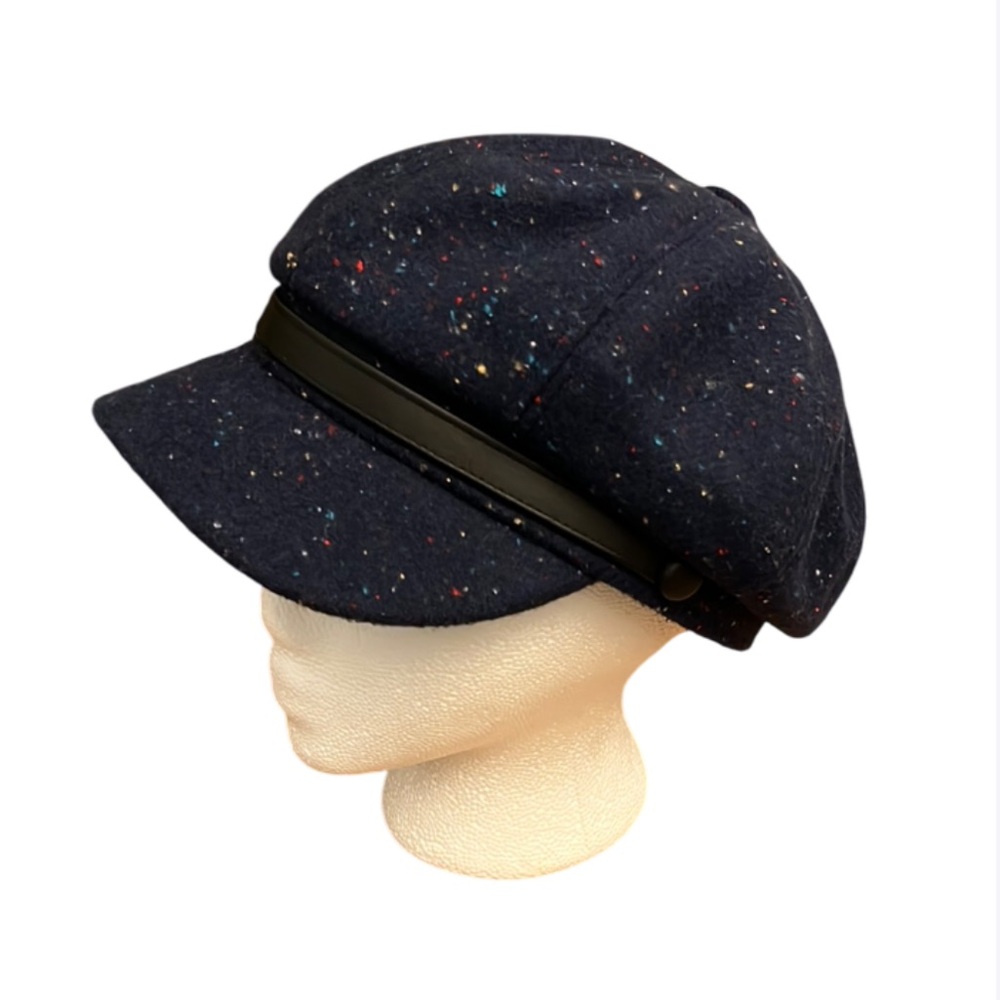 Treasure & Bond Navy Speckled Wool Newsboy Cap with Black Trim